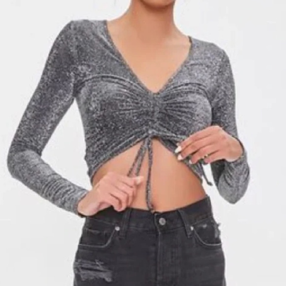 Glitter Drawstring Ruched Knit Top - Picture 4 of 4